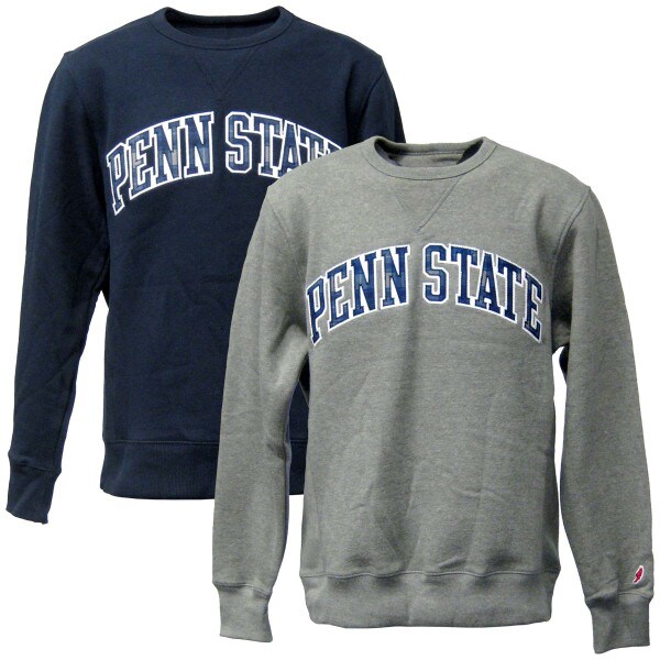 navy and gray crew neck sweatshirts with plaid twill Penn State